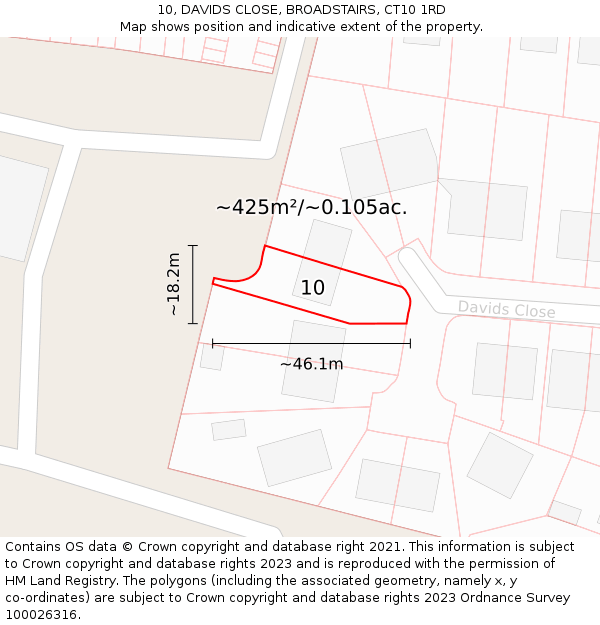 10, DAVIDS CLOSE, BROADSTAIRS, CT10 1RD: Plot and title map