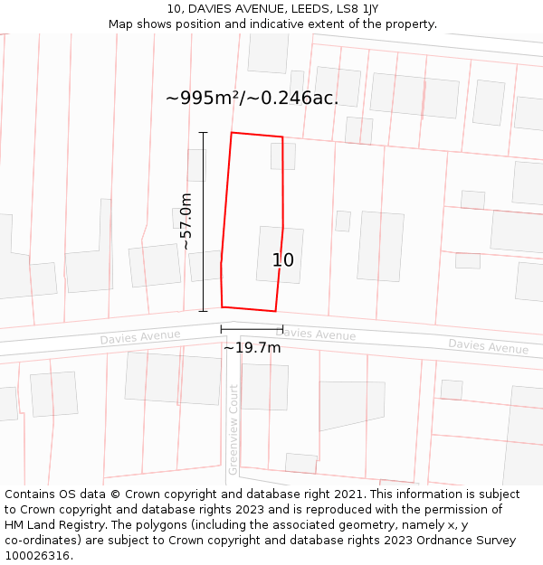 10, DAVIES AVENUE, LEEDS, LS8 1JY: Plot and title map