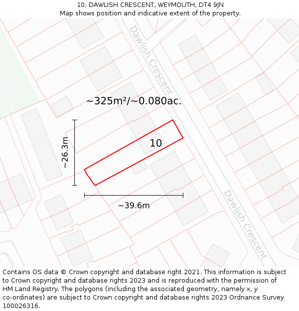 10, DAWLISH CRESCENT, WEYMOUTH, DT4 9JN: Plot and title map