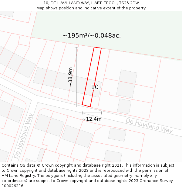 10, DE HAVILLAND WAY, HARTLEPOOL, TS25 2DW: Plot and title map