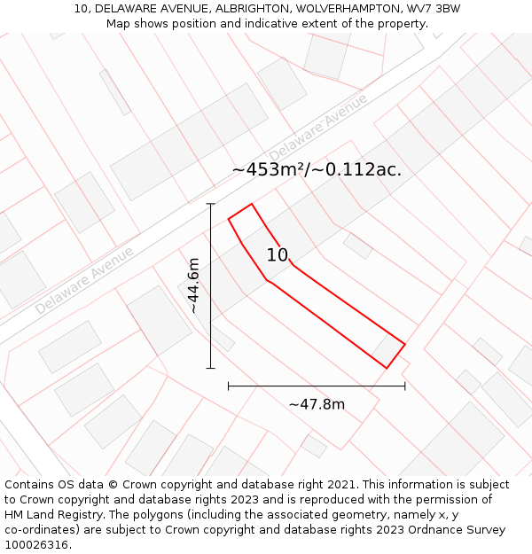 10, DELAWARE AVENUE, ALBRIGHTON, WOLVERHAMPTON, WV7 3BW: Plot and title map