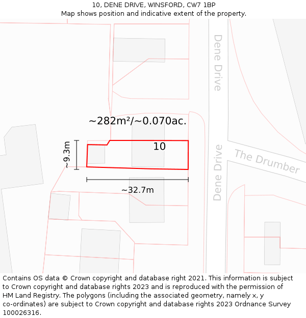 10, DENE DRIVE, WINSFORD, CW7 1BP: Plot and title map