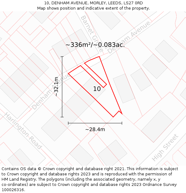 10, DENHAM AVENUE, MORLEY, LEEDS, LS27 0RD: Plot and title map