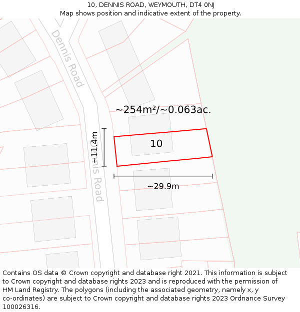 10, DENNIS ROAD, WEYMOUTH, DT4 0NJ: Plot and title map