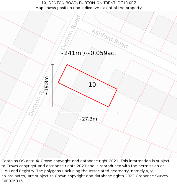 10, DENTON ROAD, BURTON-ON-TRENT, DE13 0PZ: Plot and title map