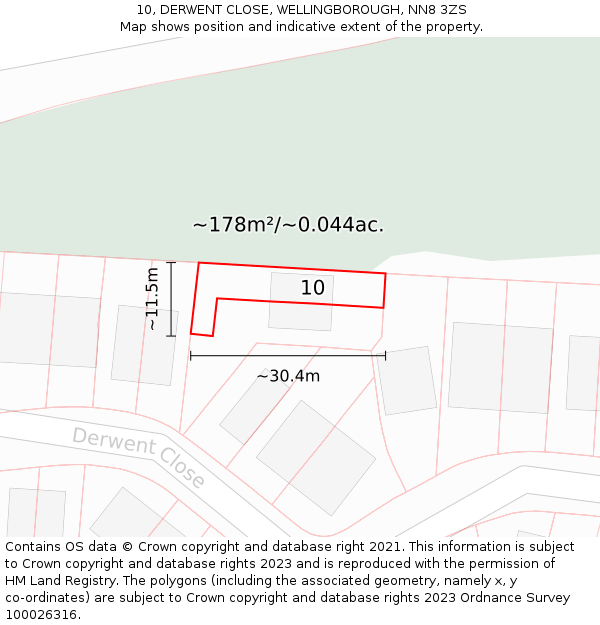 10, DERWENT CLOSE, WELLINGBOROUGH, NN8 3ZS: Plot and title map