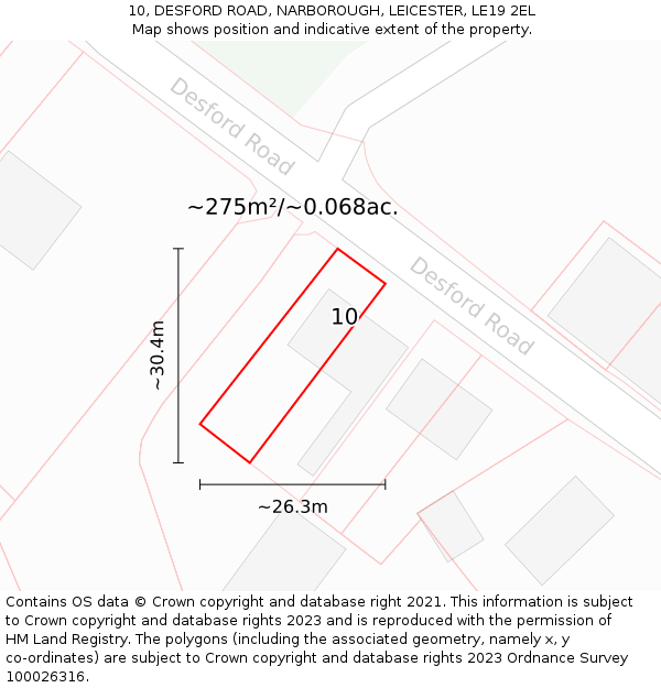 10, DESFORD ROAD, NARBOROUGH, LEICESTER, LE19 2EL: Plot and title map