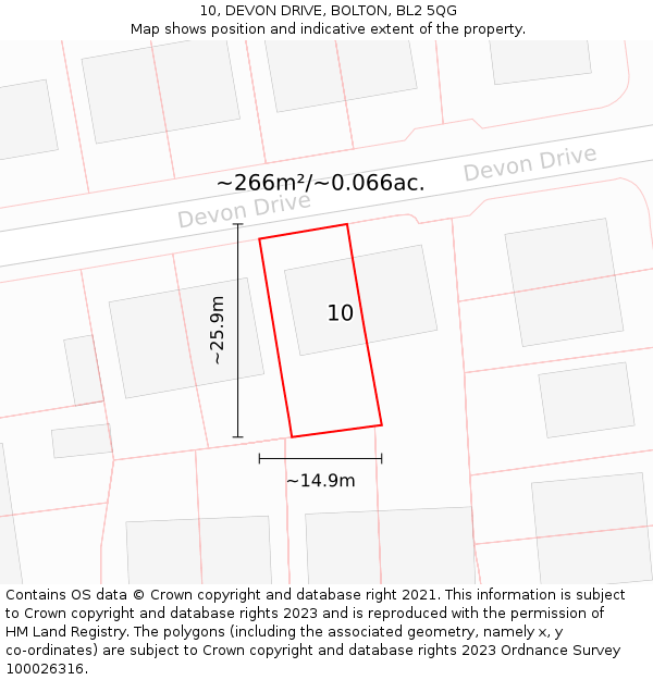 10, DEVON DRIVE, BOLTON, BL2 5QG: Plot and title map