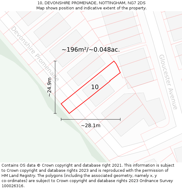 10, DEVONSHIRE PROMENADE, NOTTINGHAM, NG7 2DS: Plot and title map