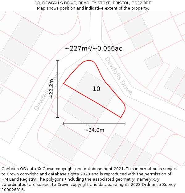 10, DEWFALLS DRIVE, BRADLEY STOKE, BRISTOL, BS32 9BT: Plot and title map