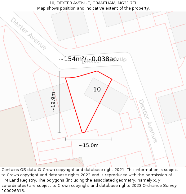 10, DEXTER AVENUE, GRANTHAM, NG31 7EL: Plot and title map