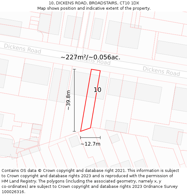 10, DICKENS ROAD, BROADSTAIRS, CT10 1DX: Plot and title map