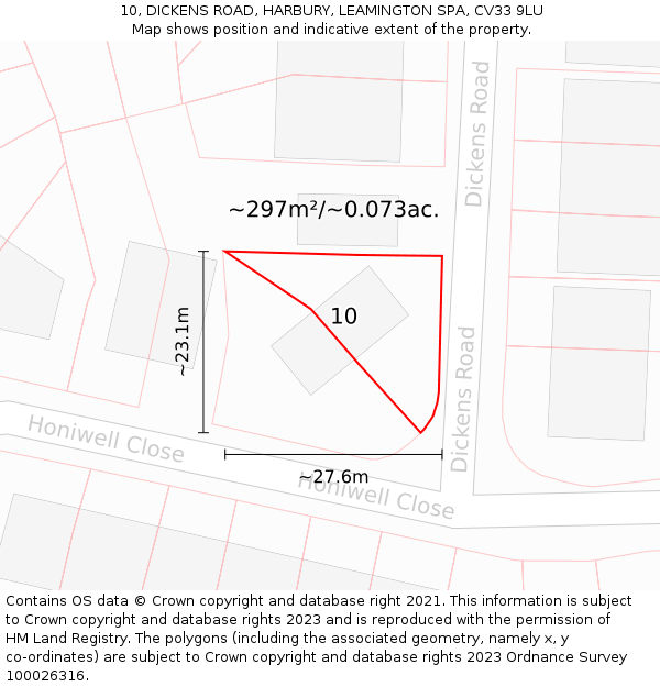 10, DICKENS ROAD, HARBURY, LEAMINGTON SPA, CV33 9LU: Plot and title map