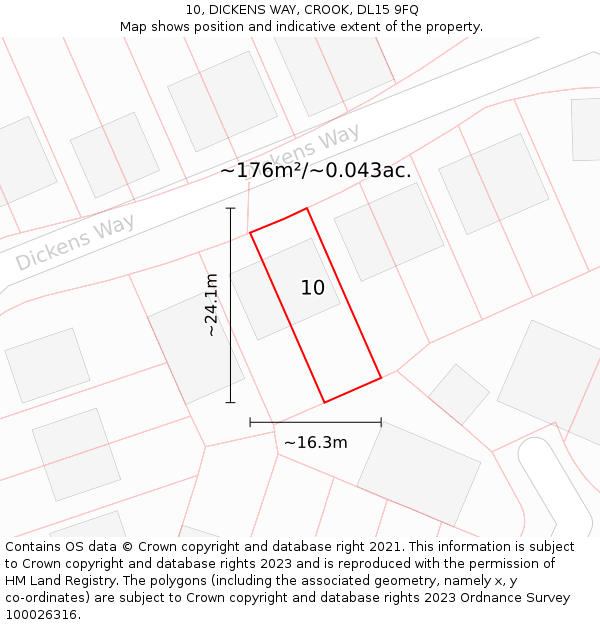 10, DICKENS WAY, CROOK, DL15 9FQ: Plot and title map