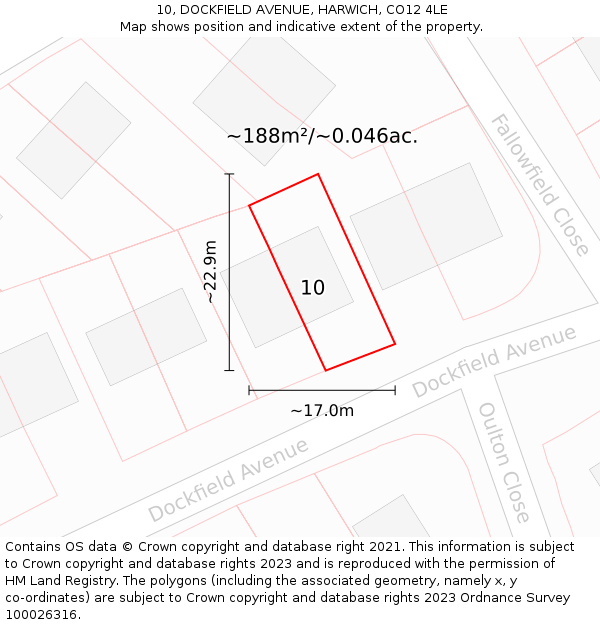 10, DOCKFIELD AVENUE, HARWICH, CO12 4LE: Plot and title map