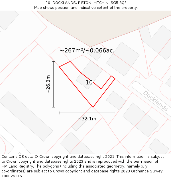 10, DOCKLANDS, PIRTON, HITCHIN, SG5 3QF: Plot and title map