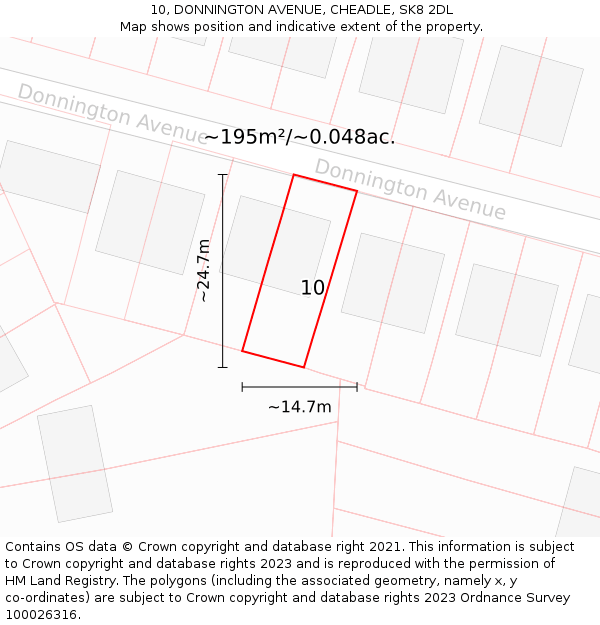 10, DONNINGTON AVENUE, CHEADLE, SK8 2DL: Plot and title map