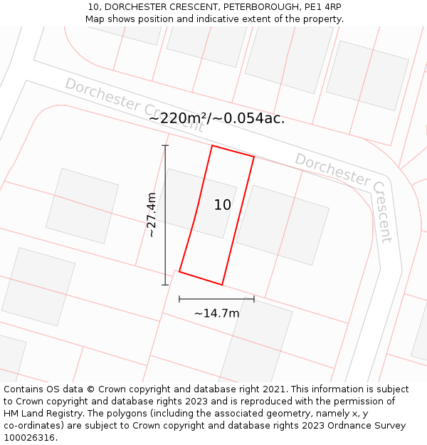 10, DORCHESTER CRESCENT, PETERBOROUGH, PE1 4RP: Plot and title map