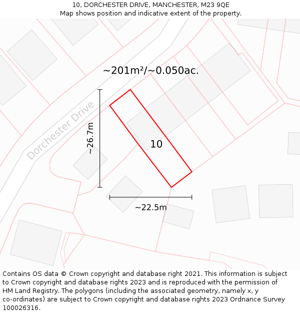 10, DORCHESTER DRIVE, MANCHESTER, M23 9QE: Plot and title map