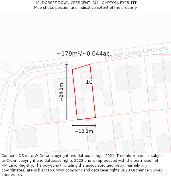 10, DORSET DOWN CRESCENT, CULLOMPTON, EX15 1TT: Plot and title map