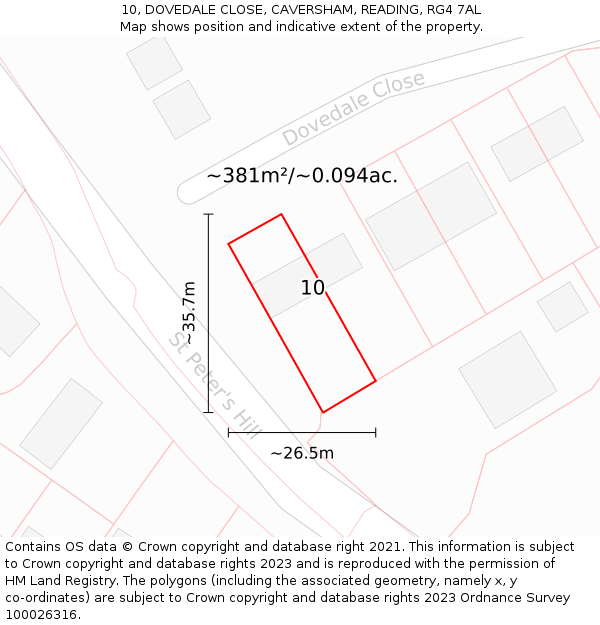 10, DOVEDALE CLOSE, CAVERSHAM, READING, RG4 7AL: Plot and title map