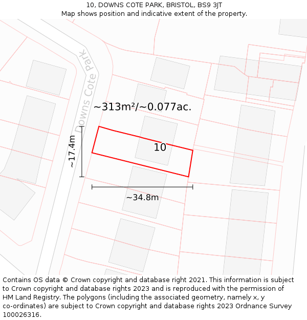 10, DOWNS COTE PARK, BRISTOL, BS9 3JT: Plot and title map