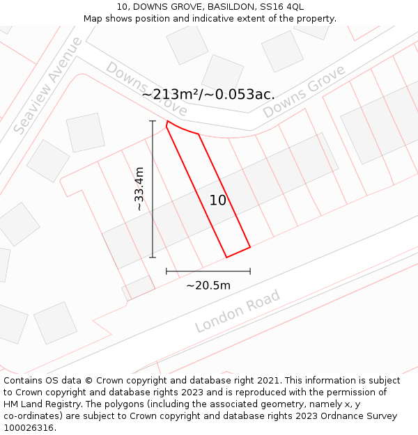 10, DOWNS GROVE, BASILDON, SS16 4QL: Plot and title map