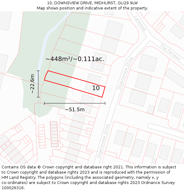 10, DOWNSVIEW DRIVE, MIDHURST, GU29 9LW: Plot and title map