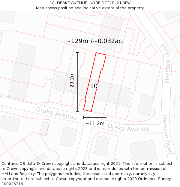 10, DRAKE AVENUE, IVYBRIDGE, PL21 9FW: Plot and title map