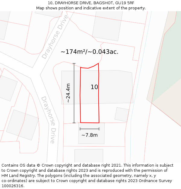 10, DRAYHORSE DRIVE, BAGSHOT, GU19 5RF: Plot and title map