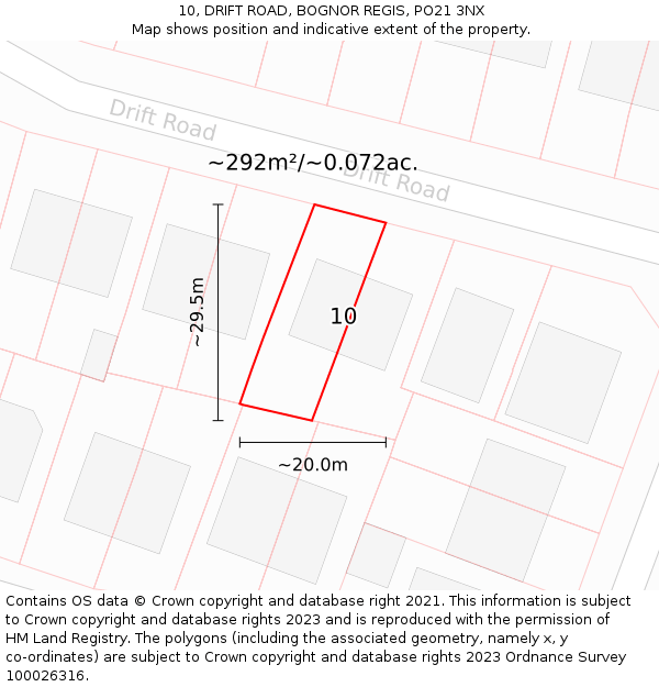 10, DRIFT ROAD, BOGNOR REGIS, PO21 3NX: Plot and title map