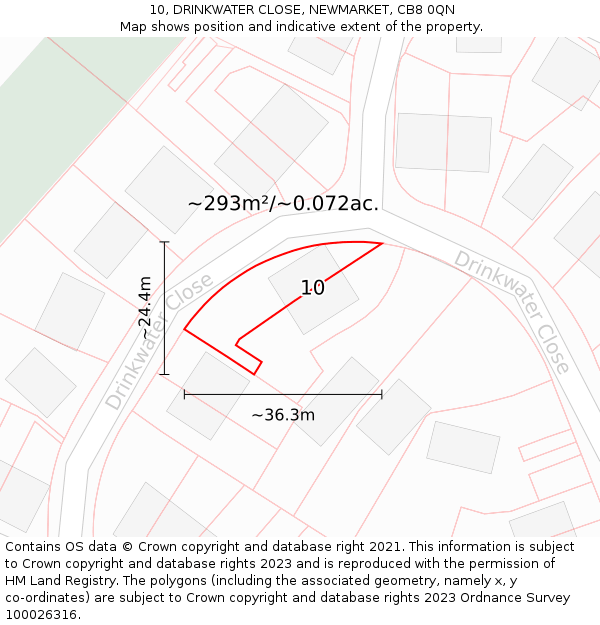 10, DRINKWATER CLOSE, NEWMARKET, CB8 0QN: Plot and title map