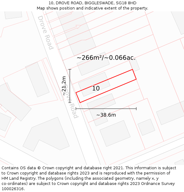 10, DROVE ROAD, BIGGLESWADE, SG18 8HD: Plot and title map