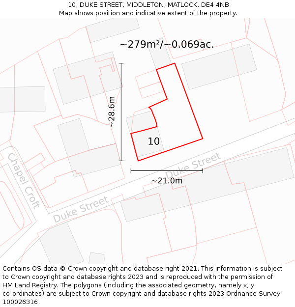 10, DUKE STREET, MIDDLETON, MATLOCK, DE4 4NB: Plot and title map