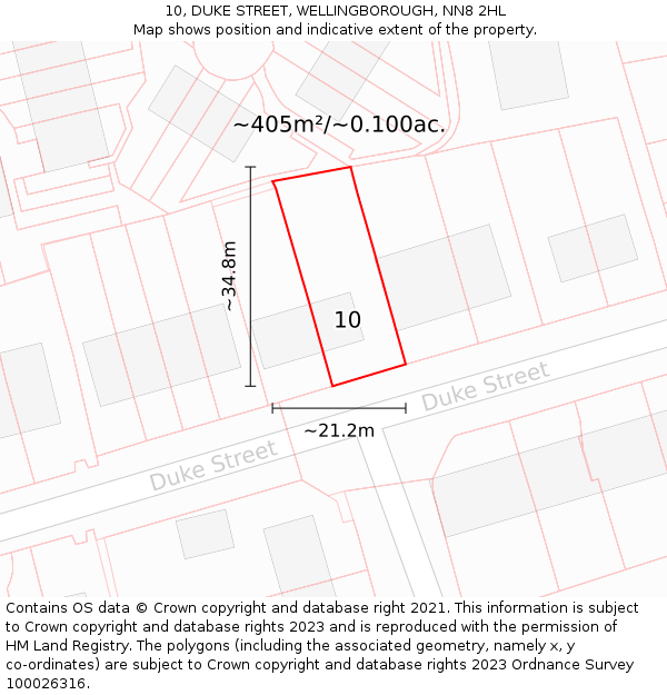 10, DUKE STREET, WELLINGBOROUGH, NN8 2HL: Plot and title map