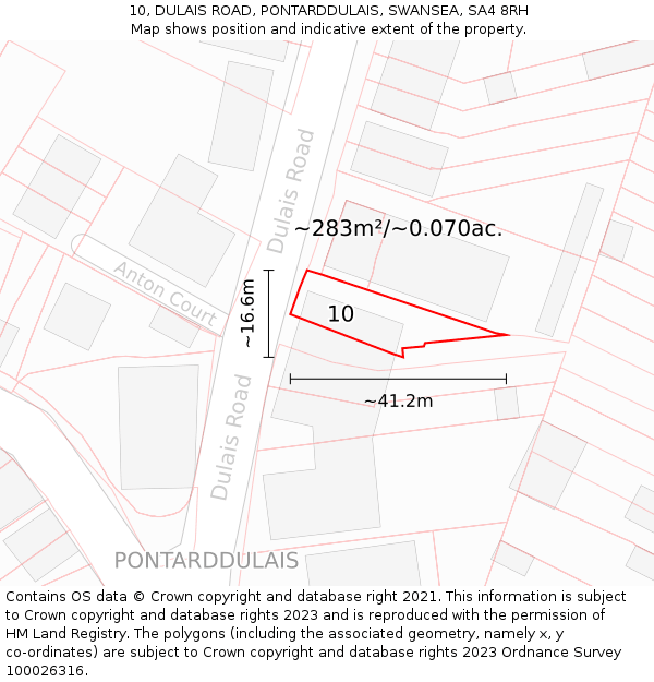 10, DULAIS ROAD, PONTARDDULAIS, SWANSEA, SA4 8RH: Plot and title map