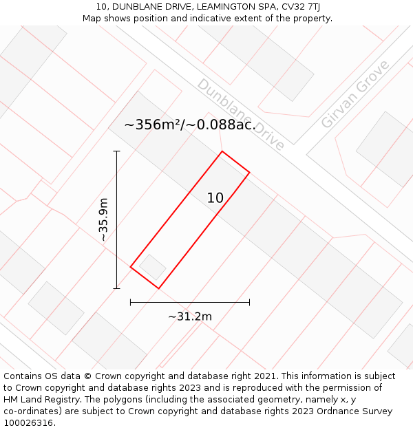 10, DUNBLANE DRIVE, LEAMINGTON SPA, CV32 7TJ: Plot and title map