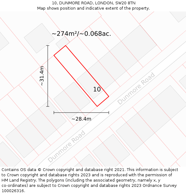 10, DUNMORE ROAD, LONDON, SW20 8TN: Plot and title map