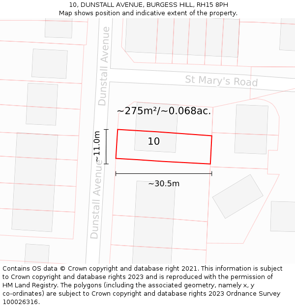 10, DUNSTALL AVENUE, BURGESS HILL, RH15 8PH: Plot and title map