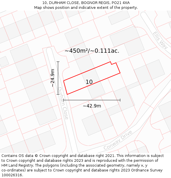 10, DURHAM CLOSE, BOGNOR REGIS, PO21 4XA: Plot and title map