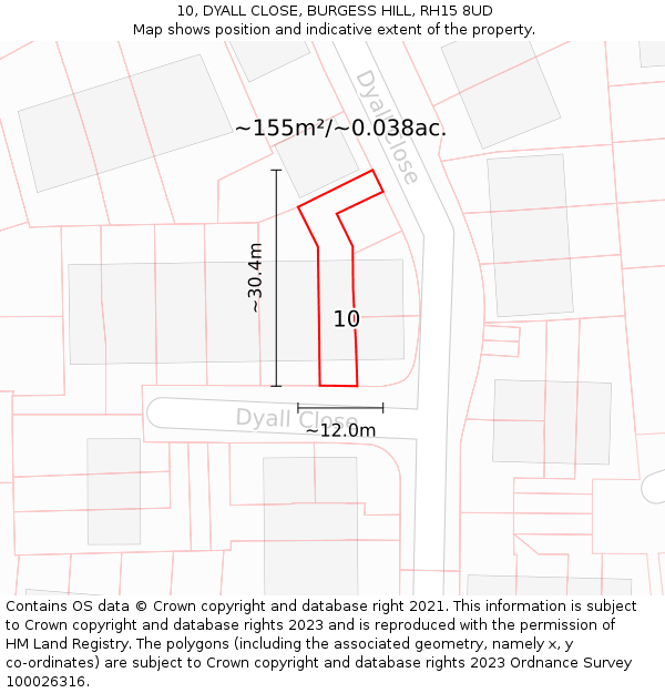 10, DYALL CLOSE, BURGESS HILL, RH15 8UD: Plot and title map