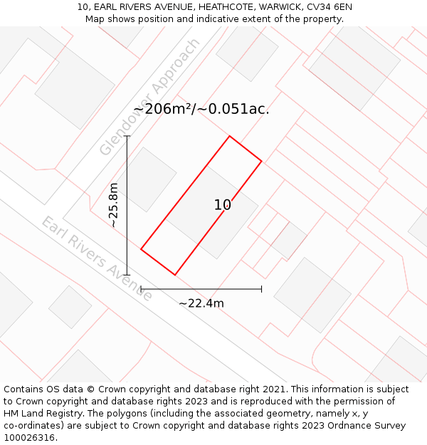 10, EARL RIVERS AVENUE, HEATHCOTE, WARWICK, CV34 6EN: Plot and title map