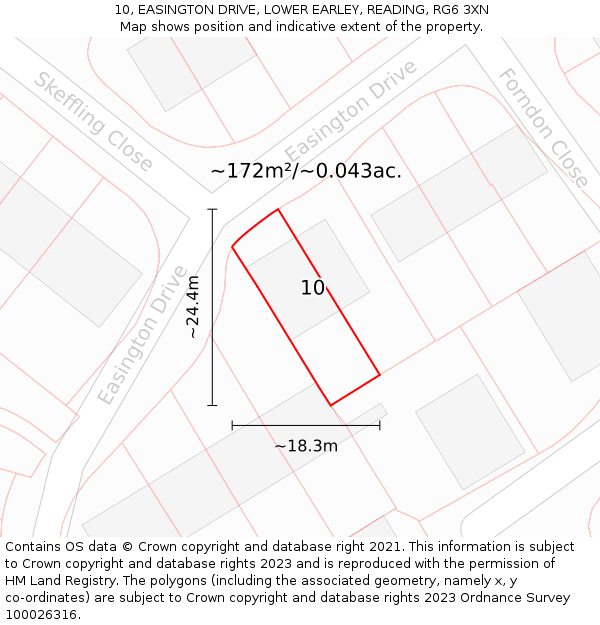 10, EASINGTON DRIVE, LOWER EARLEY, READING, RG6 3XN: Plot and title map