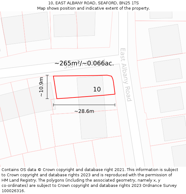 10, EAST ALBANY ROAD, SEAFORD, BN25 1TS: Plot and title map