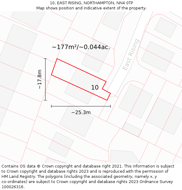 10, EAST RISING, NORTHAMPTON, NN4 0TP: Plot and title map