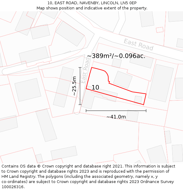 10, EAST ROAD, NAVENBY, LINCOLN, LN5 0EP: Plot and title map