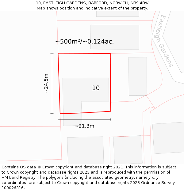 10, EASTLEIGH GARDENS, BARFORD, NORWICH, NR9 4BW: Plot and title map