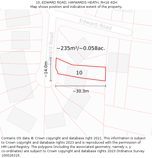 10, EDWARD ROAD, HAYWARDS HEATH, RH16 4QH: Plot and title map