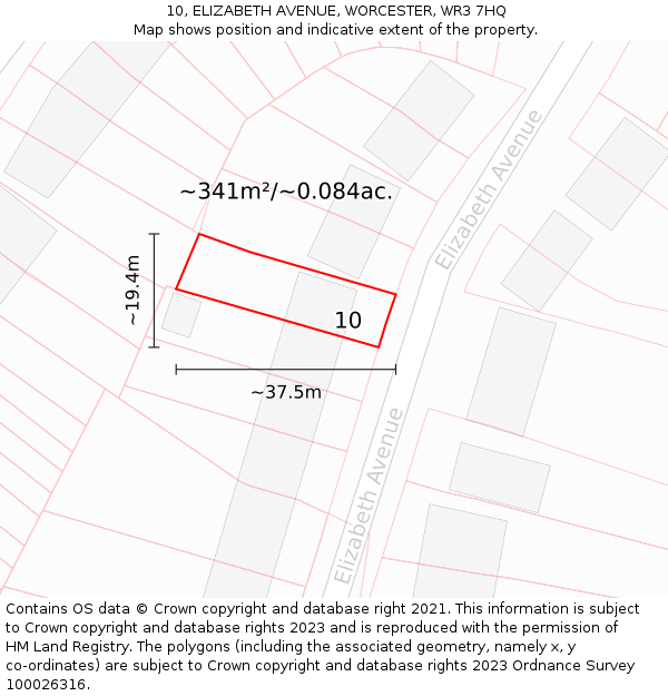 10, ELIZABETH AVENUE, WORCESTER, WR3 7HQ: Plot and title map