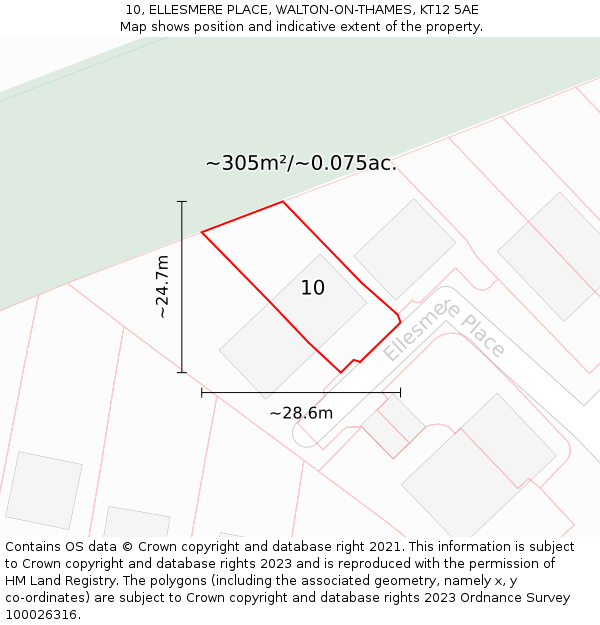 10, ELLESMERE PLACE, WALTON-ON-THAMES, KT12 5AE: Plot and title map